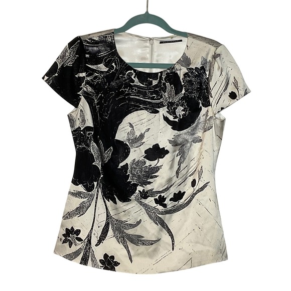 Elie Tahari Tops - ELIE TAHARI Women's silk blouse top shirt black white cream cap sleeve Small
